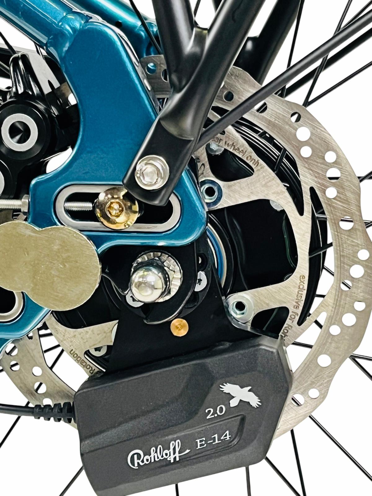 Elektronische Rohloff E-14 14-Gang Nabenschaltung am MOBILEMASTER OFFROAD Speed 45 km/h S-Pedelec mit Riemenantrieb